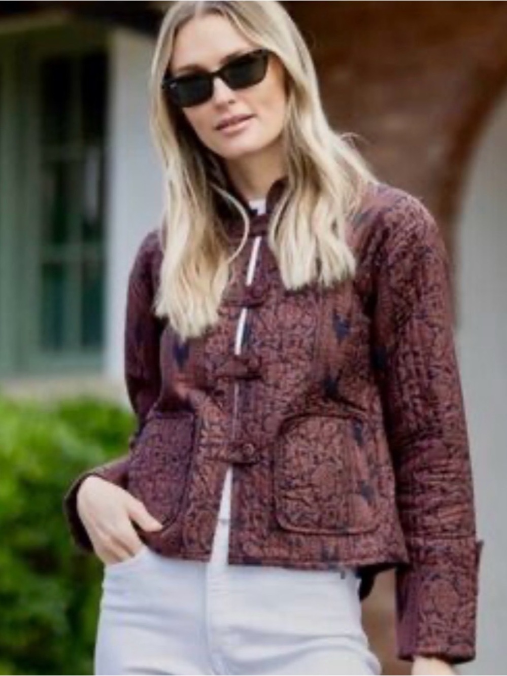 Women's Quilted Patterned Jacket in Deep Burgundy